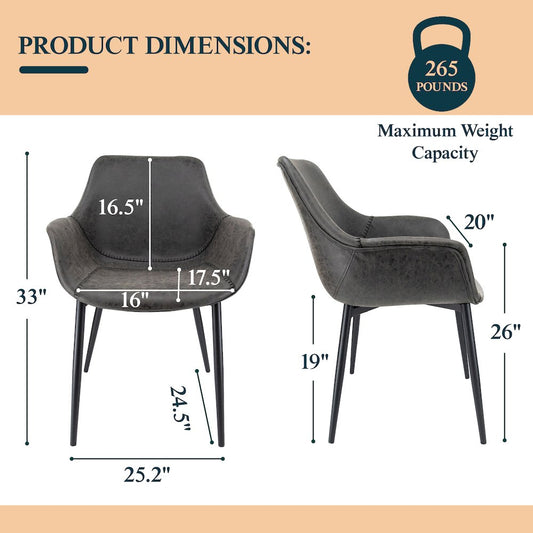 Markley Modern Leather Dining Arm Chair With Metal Legs Set of 4