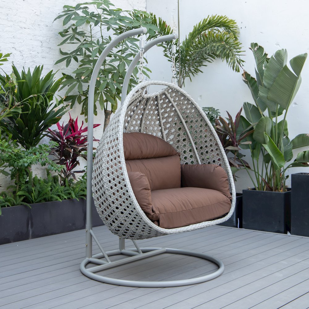 Mendoza Light Grey Wicker Hanging 2 person Egg Swing Chair
