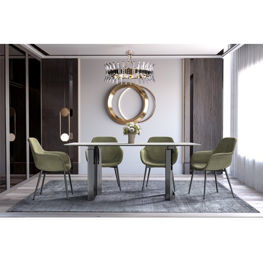 Dining Table Stainless Steel Base, With 62" White Sintered Stone Top