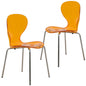 Modern Oyster Side Chair in Transparent Orange with Chromed Base Set of 2