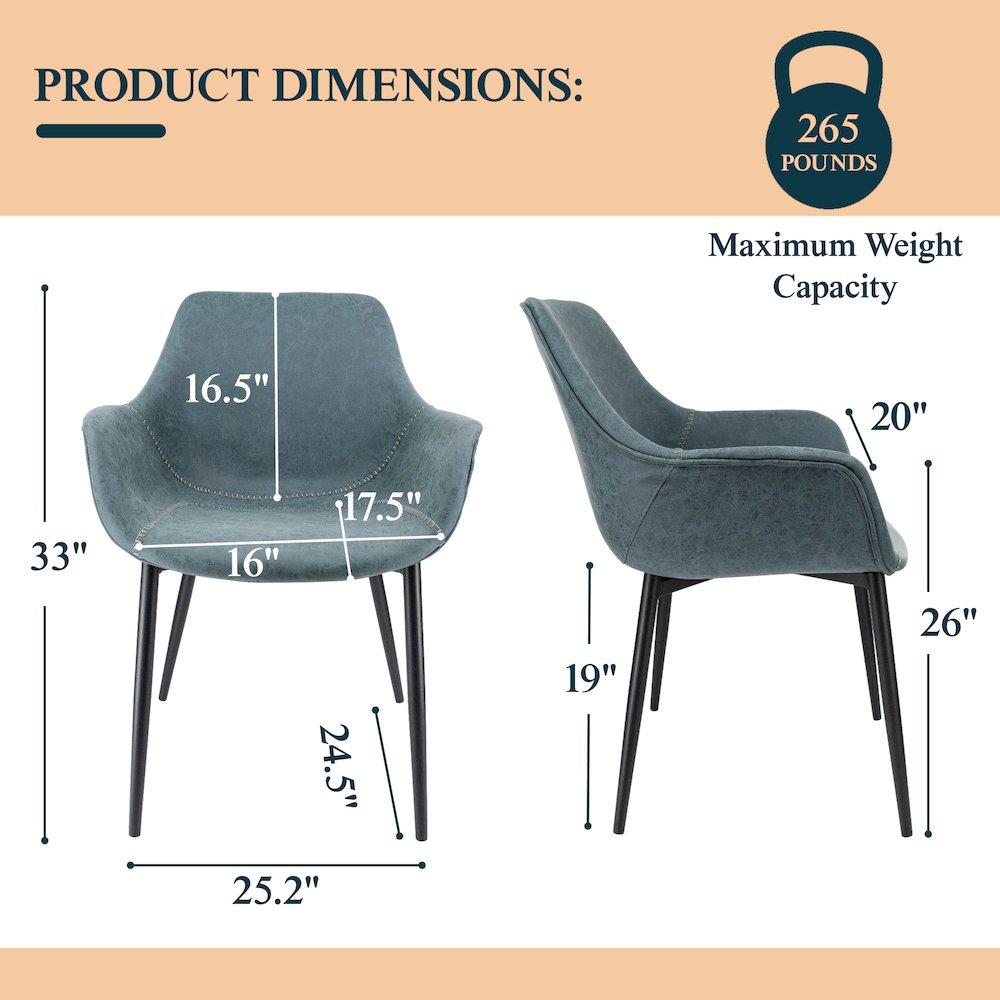 Markley Modern Leather Dining Arm Chair With Metal Legs Set of 4
