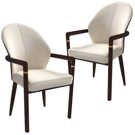 Opaline Series Elegant Wooden Dining Chair in Brown/Cream - Set of 2