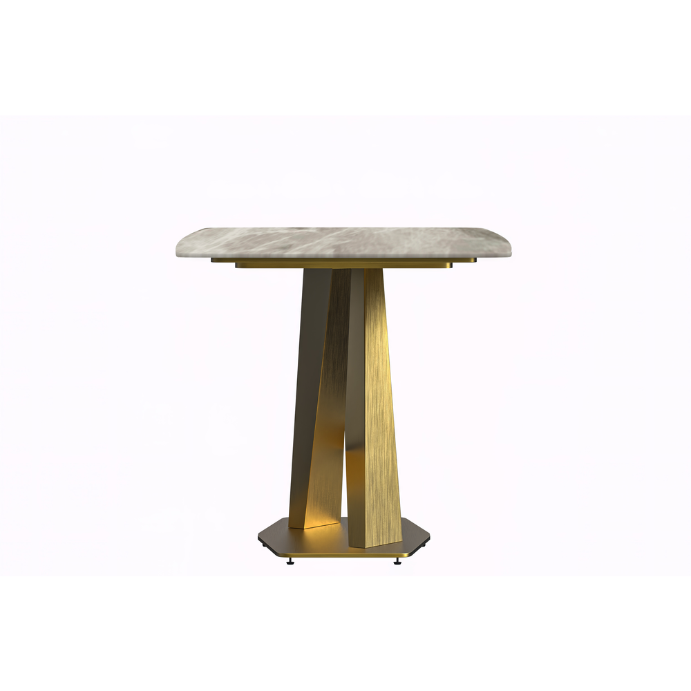 Modern Dining Table Gold Base, With 55" Deep Grey Sintered Stone Top
