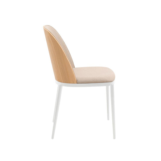 Dining Side Chair with Velvet Seat and White Powder-Coated Steel Frame