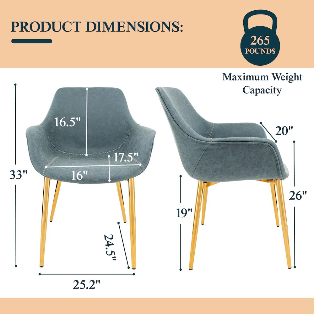 Markley Modern Leather Dining Arm Chair With Gold Metal Legs