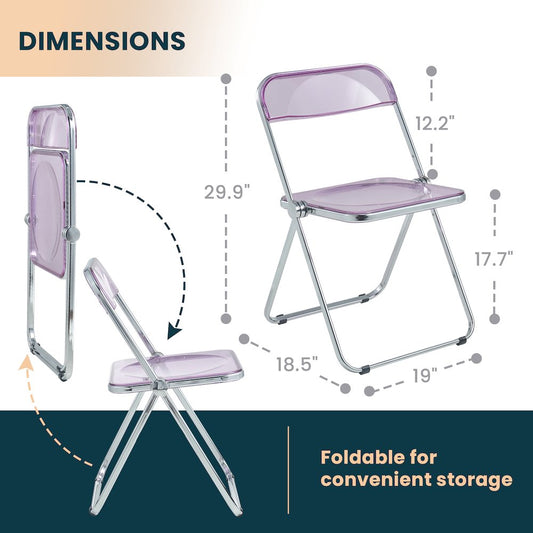 Lawrence Acrylic Folding Chair With Metal Frame, Set of 2