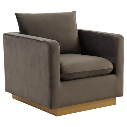 LeisureMod Nervo Velvet Accent Armchair With Gold Frame, Dark Grey