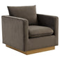 LeisureMod Nervo Velvet Accent Armchair With Gold Frame, Dark Grey