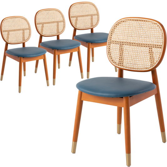 Holbeck Wicker Dining Chair with Upholstered Leather Seat and Beech Wood Legs