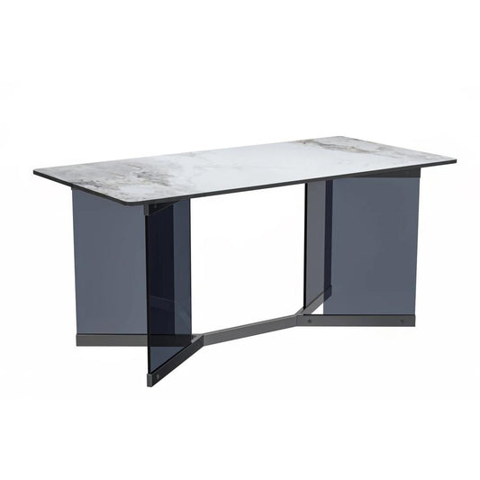 Dining Table Black Glass and Steel Base, With 55 Black Glass Top