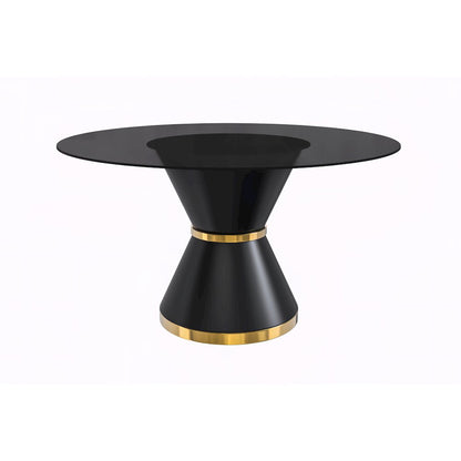 Qorvus Series Round Dining Table Black\Gold Base with 60 Round BLack Glass Top