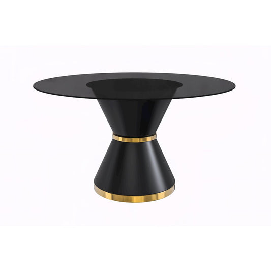 Qorvus Series Round Dining Table Black\Gold Base with 60 Round BLack Glass Top