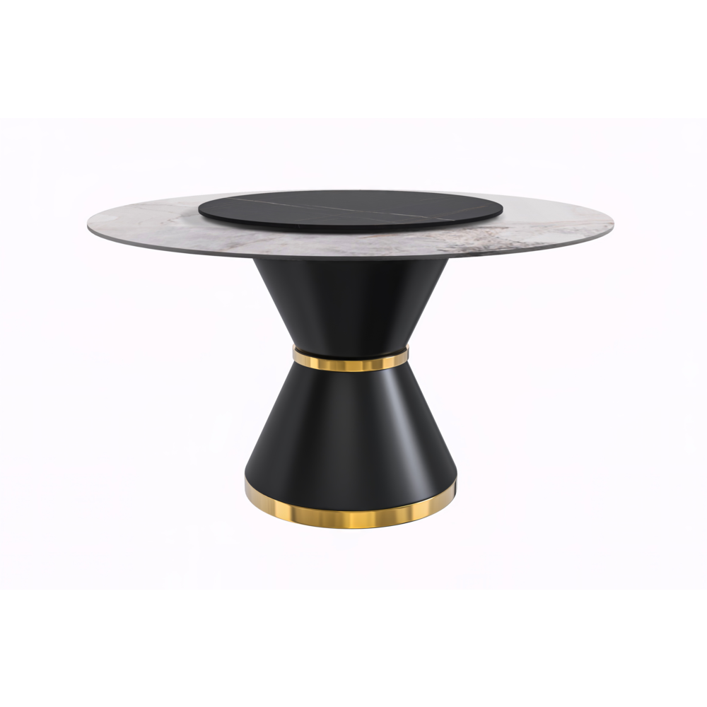 Round Dining Table Black\Gold Base with 60 Round White Grey Sintered Stone Top
