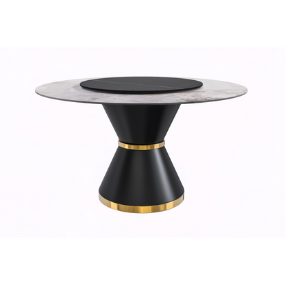 Round Dining Table Black\Gold Base with 60 Round White Grey Sintered Stone Top