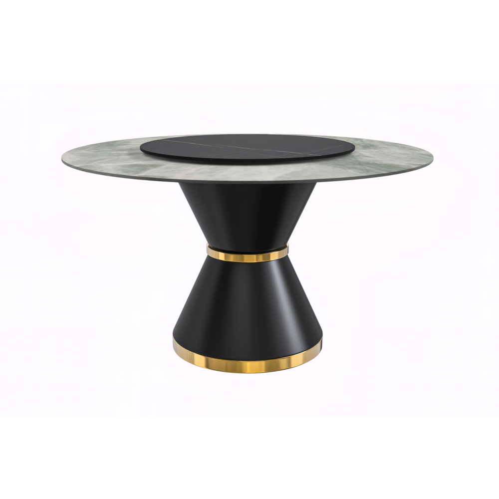 Round Dining Table Black\Gold Base with 60 Round Light Grey Sintered Stone Top