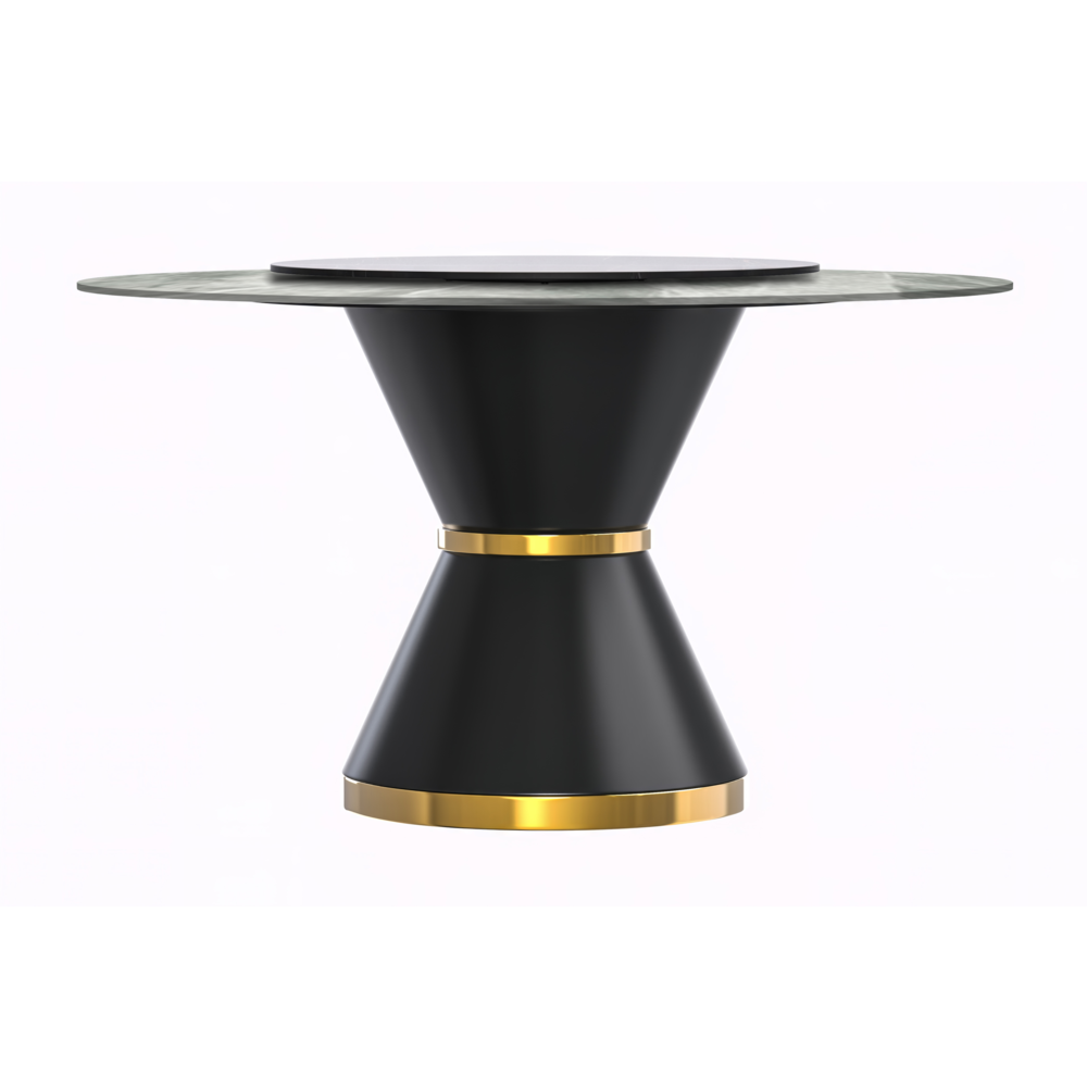 Round Dining Table Black\Gold Base with 60 Round Light Grey Sintered Stone Top