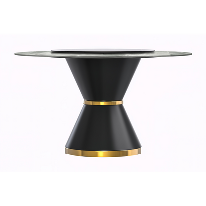 Round Dining Table Black\Gold Base with 60 Round Light Grey Sintered Stone Top
