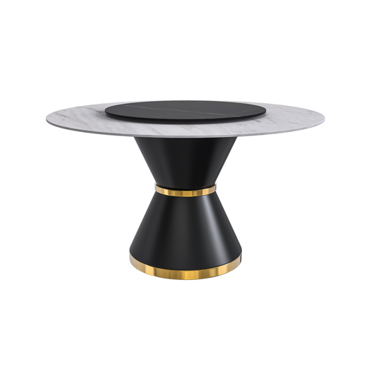 Round Dining Table Black\Gold Base with 60 Round White Sintered Stone Top