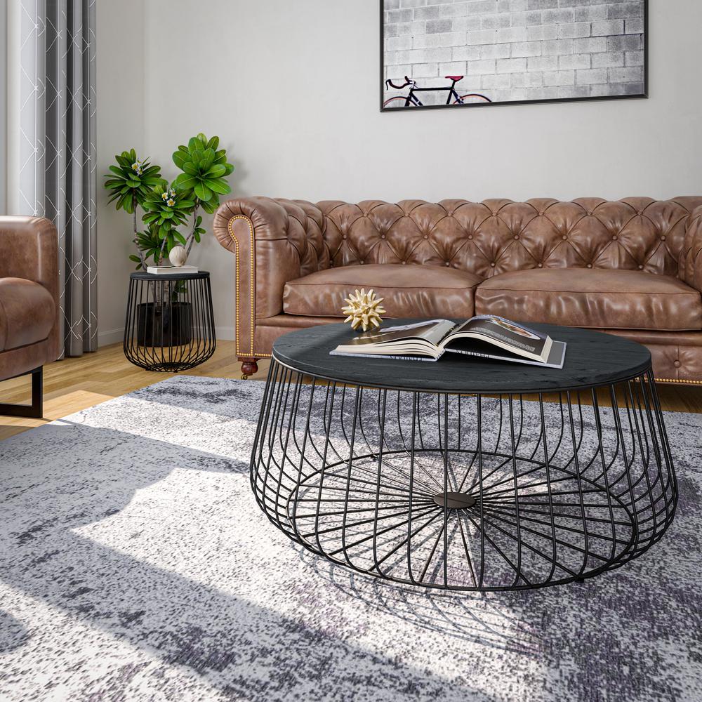 Runswick Modern Wood Top Coffee Table With Metal Base