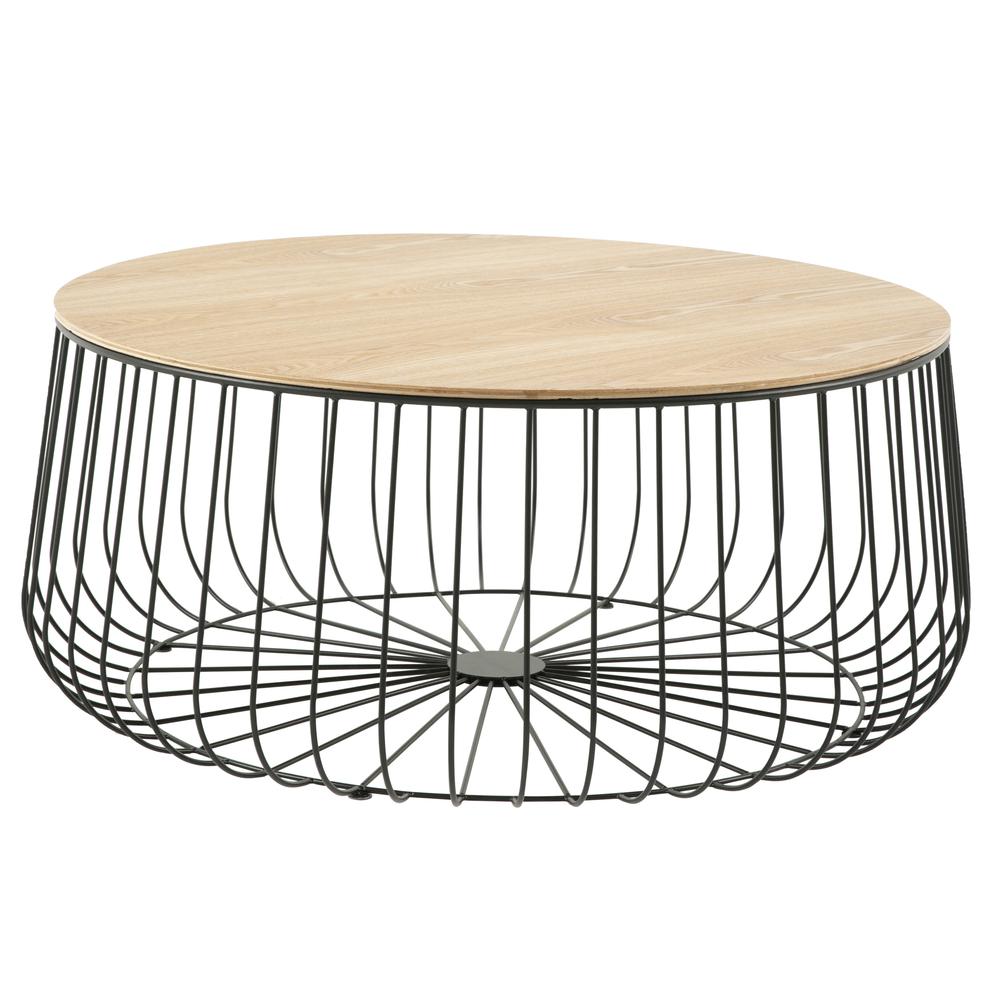 Runswick Modern Wood Top Coffee Table With Metal Base