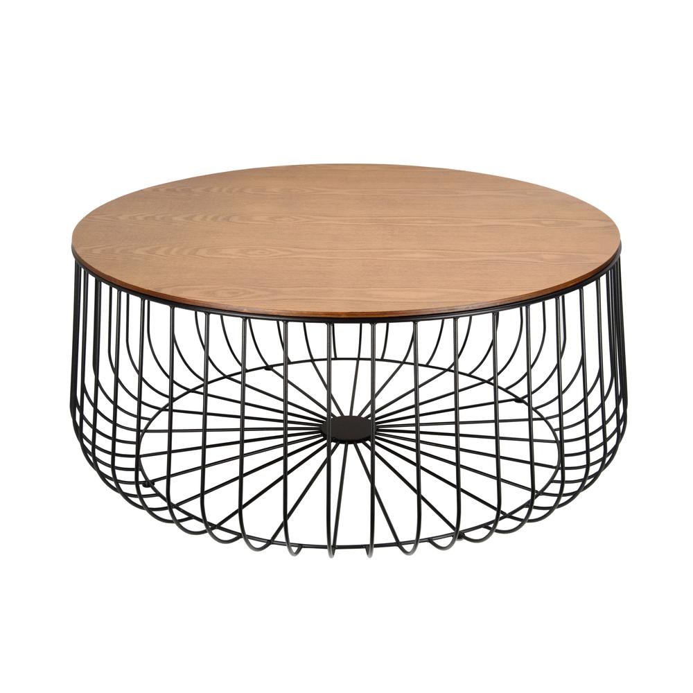 Runswick Modern Wood Top Coffee Table With Metal Base