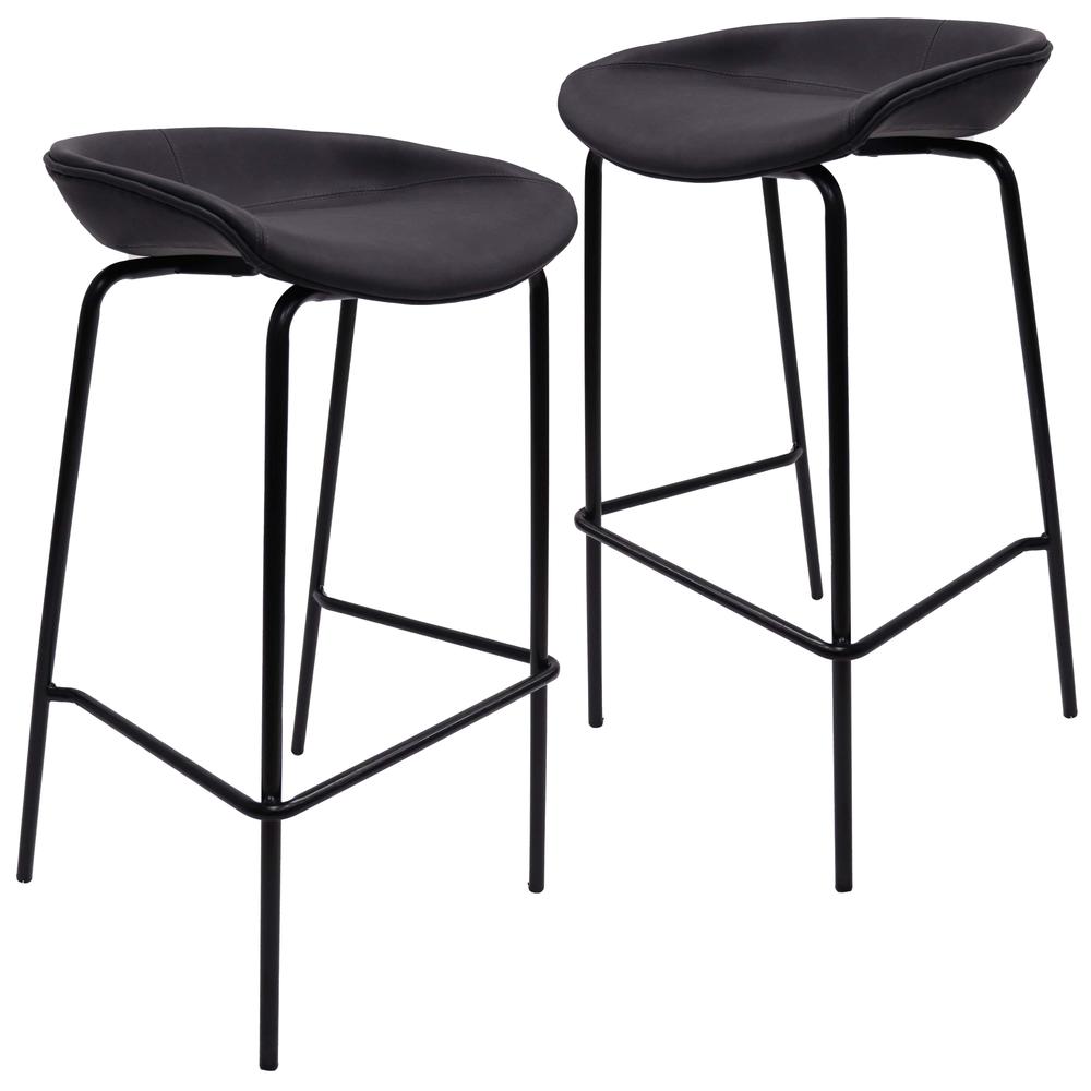 Barstool with Upholstered Faux Leather Seat and Powder Coated Iron Frame