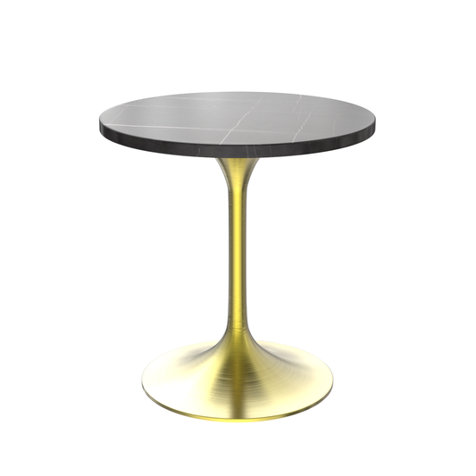 27 Round Dining Table, Brushed Gold Base with Sintered Stone Black Top