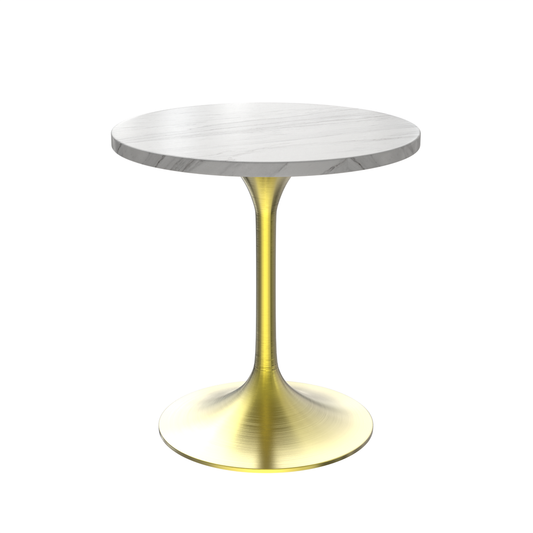 27 Round Dining Table, Brushed Gold Base with Sintered Stone White Top