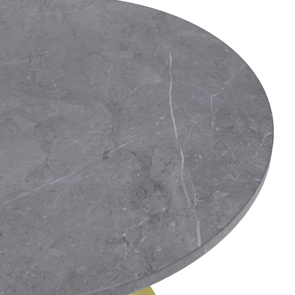 36 Round Dining Table, Brushed Gold Base with Sintered Stone Grey Top