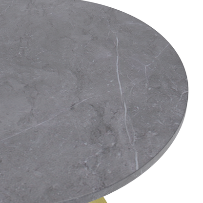 36 Round Dining Table, Brushed Gold Base with Sintered Stone Grey Top