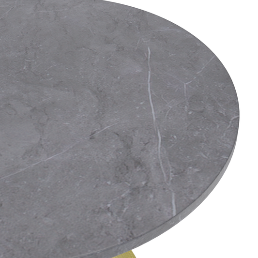 36 Round Dining Table, Brushed Gold Base with Sintered Stone Grey Top