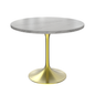 36 Round Dining Table, Brushed Gold Base with Sintered Stone White Top