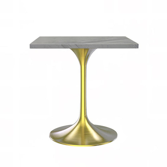 27" Square Dining Table, Brushed Gold Base with Laminated White Marbleized Top