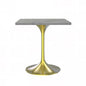 27" Square Dining Table, Brushed Gold Base with Laminated White Marbleized Top