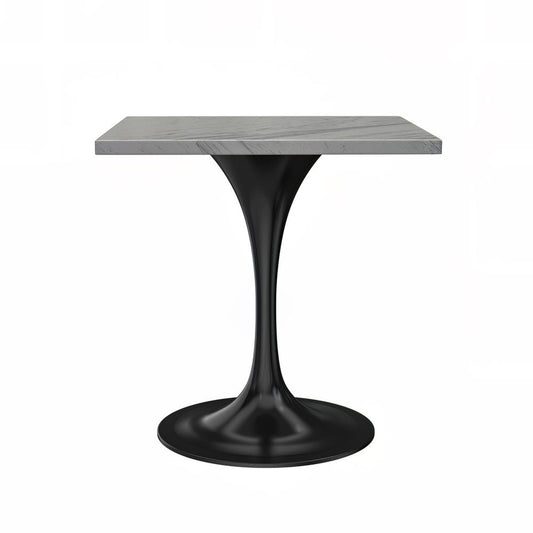 27 Square Dining Table, Black Base with Laminated White Marbleized Top