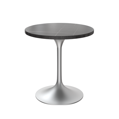27 Round Dining Table, Brushed Chrome Base with Sintered Stone Black Top