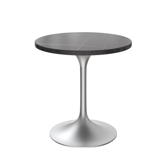 27 Round Dining Table, Brushed Chrome Base with Sintered Stone Black Top