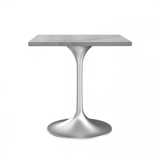 27 Square Dining Table, Brushed Base with Laminated White Marbleized Top