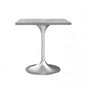 27 Square Dining Table, Brushed Base with Laminated White Marbleized Top