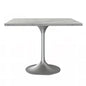 36 Square Dining Table, Brushed Base with Laminated White Marbleized Top