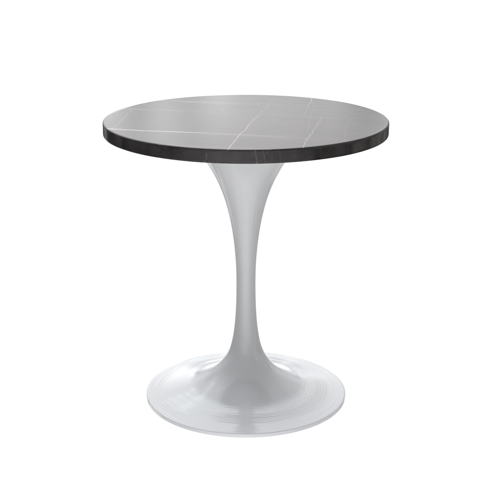 27 Round Dining Table, White Base with Sintered Stone Black Top
