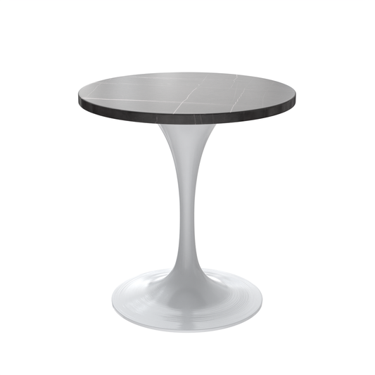 27 Round Dining Table, White Base with Sintered Stone Black Top