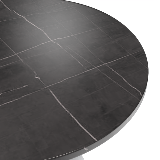36 Round Dining Table, White Base with Sintered Stone Black Top