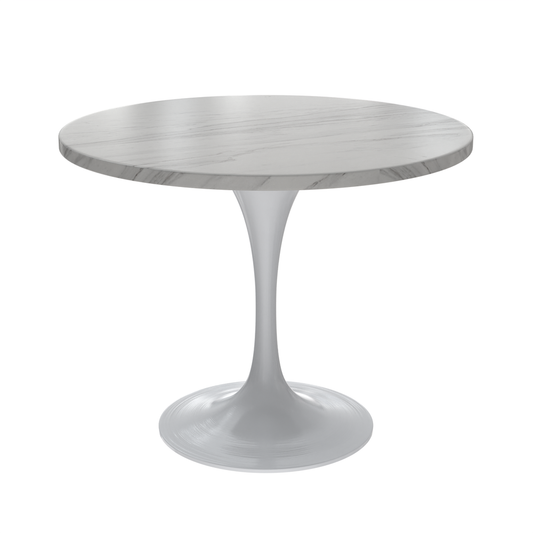 36 Round Dining Table, White Base with Sintered Stone White Top
