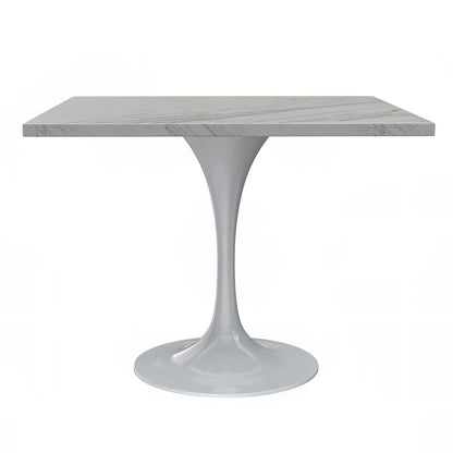36 Square Dining Table, White Base with Laminated White Marbleized Top