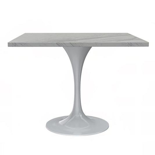 36 Square Dining Table, White Base with Laminated White Marbleized Top