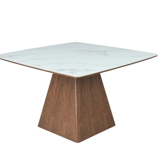 Modern Dining Wooden Square Dining Table Walnut With Marbled Top