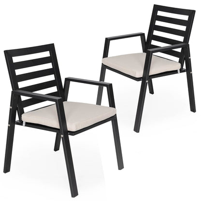 Patio Dining Armchair in Aluminum with Removable Cushions Set of 2