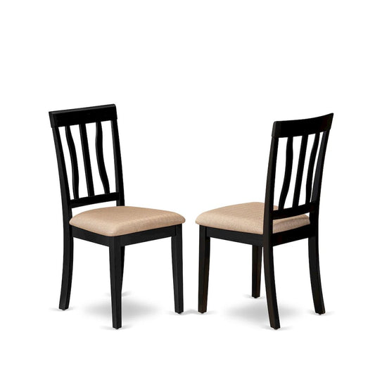 Antique Dining Chairs - Linen Fabric Upholstered Wood Chairs, Set of 2