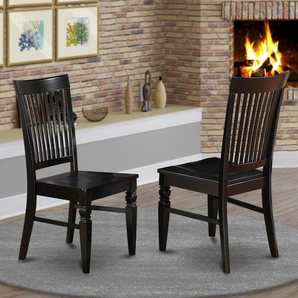 Weston  Dining  Wood  Seat  Chair  with  Slatted  Back  in  Black  Finish,  Set  of  2